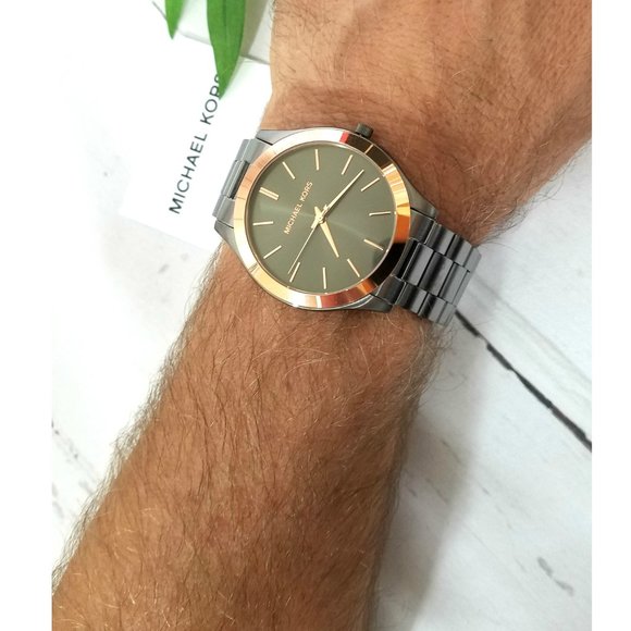 NWT MICHAEL KORS Men's Slim Runway Gunmetal Three-Hand Watch MK8576 - Picture 7 of 9